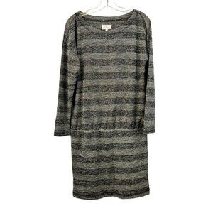 Lou & Grey Womens Long Sleeve Round Neck Drop Waist Dress Gray M Knee Length